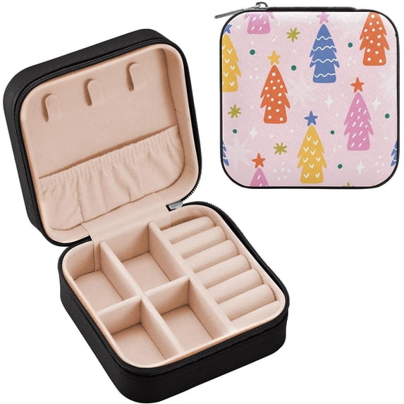 GZHJMY Leather Jewelry Box Christmas Trees Star Portable Mini Jewelry Storage Bag for Travel, Small Ring Case Earrings Organizer Necklaces Box for Women Girls