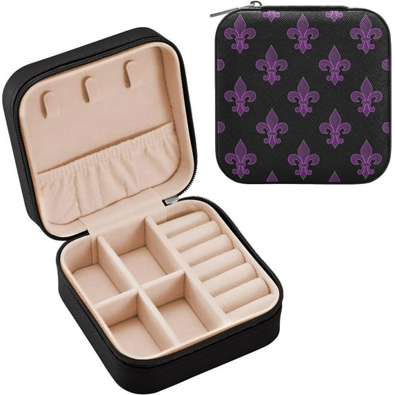 GZHJMY Leather Jewelry Box Mardi Gras Portable Mini Jewelry Storage Bag for Travel, Small Ring Case Earrings Organizer Necklaces Box for Women Girls
