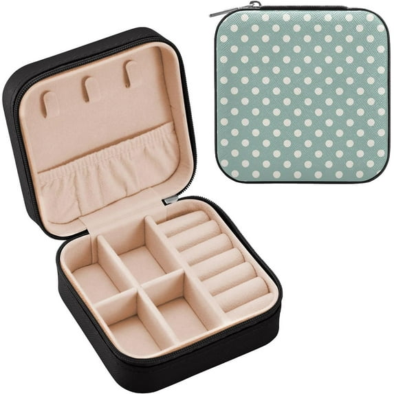 GZHJMY Leather Jewelry Box Polka Dots Portable Mini Jewelry Storage Bag for Travel, Small Ring Case Earrings Organizer Necklaces Box for Women Girls