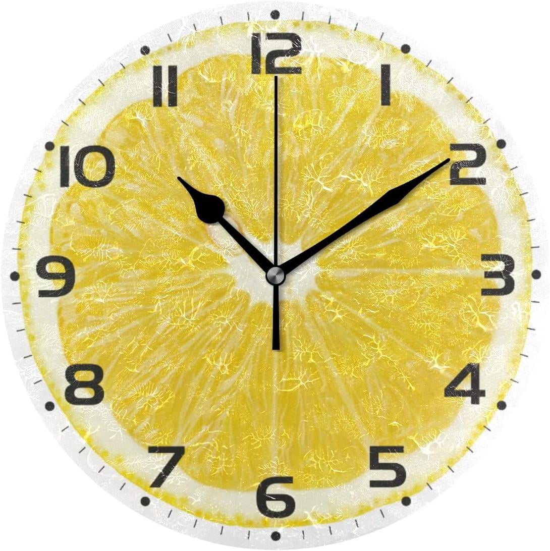 GZHJMY Lemon Citrus Slices Wall Clock, 10" Silent Non Ticking Round ...