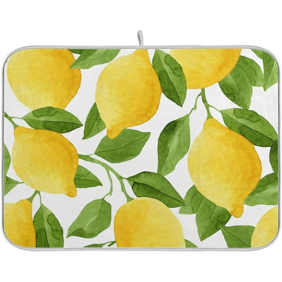GZHJMY Lemon Dish Drying Mat,Absorbent Microfiber Quick Drying Pad Protector for Dish Drainer Rack,Kitchen Counter Top,16 x18 inch