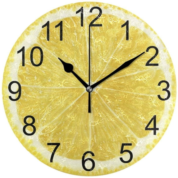 GZHJMY Lemon Round Wall Clock Fruit Lemon Silent Non Ticking Wall Clocks Battery Operated for Home Office School Decor