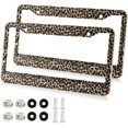 thumbnail image 1 of GZHJMY Leopard Cheetah Print Animal License Plate Frames for Women Men 2 pcs Personalized Car License Plate Holder with Screw Caps, Round Hole Decorative, 1 of 6