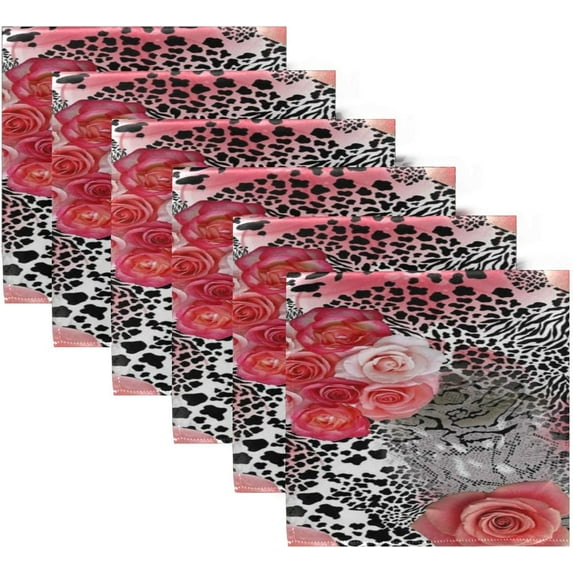 GZHJMY Leopard Flower Red Cloth Napkins Washable Reusable Polyester Dinner Napkins 20 x 20 Inch for Home Weddings Parties Holiday Table Napkins Set of 6