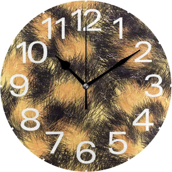 GZHJMY Leopard Print Wall Clock,Silent Non Ticking 10 Inch Battery Operated Round PVC Wall Clocks for Kitchen,Home,Bedrooms,Office Decor