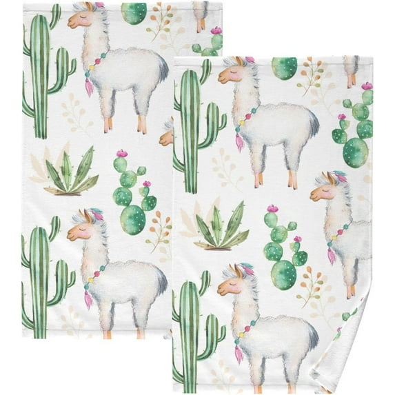 GZHJMY Llama Cactus Hand Towels for Bathroom 1OO% Washcloth 2 pcs Face Towel 16 x 28 inch, Absorbent Soft & Skin-Friendly