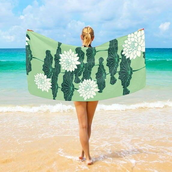 GZHJMY Lotus Flowers Beach Towel Microfiber, 31"x 71" Large Quick Dry Travel Towel Beach Blanket for Women Men Travel Swim Camping Holiday