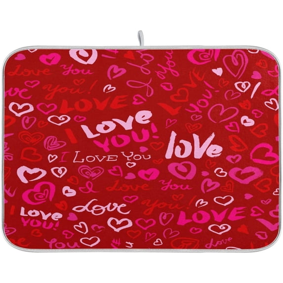 GZHJMY Love Letter Dish Drying Mat for Kitchen Counter,Super Quick Absorbent Composite Sponge Dish Drying Pad,Heat Resistant Non-Slip Rack Tableware Mat (18x24Inch)for Dishes Coffee Machine Dish Rac