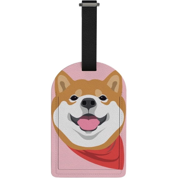 GZHJMY Lovely Shiba Inu Dog Luggage Tags 1 Piece, PU Leather Travel ID Label with Privacy Name Card Cover for Travel Bag Suitcase Decoration