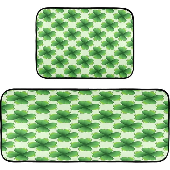 GZHJMY Lucky Clover Kitchen Rugs Door Mat 2PCS,Carpet Front Entrance Non-Slip Relieve Fatigue Washable Floor Mat for St. Patrick's Day Kitchen Bedroom Porch