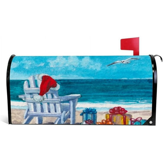 GZHJMY Magnetic Mailbox Covers Christmas on Beach Mailbox Stickers MailWraps Post Cover 25.4x20.78 inch Home Decor
