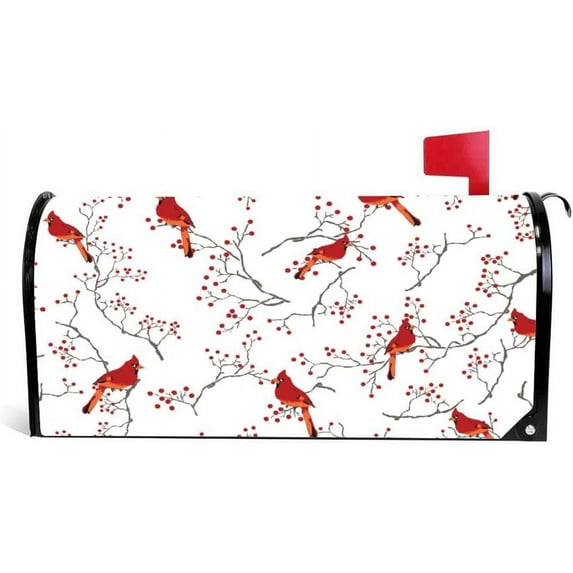 GZHJMY Magnetic Mailbox Covers Winter Cardinal Berry Red Mailbox Stickers MailWraps Post Cover 20.7x18.03 inch Home Decor