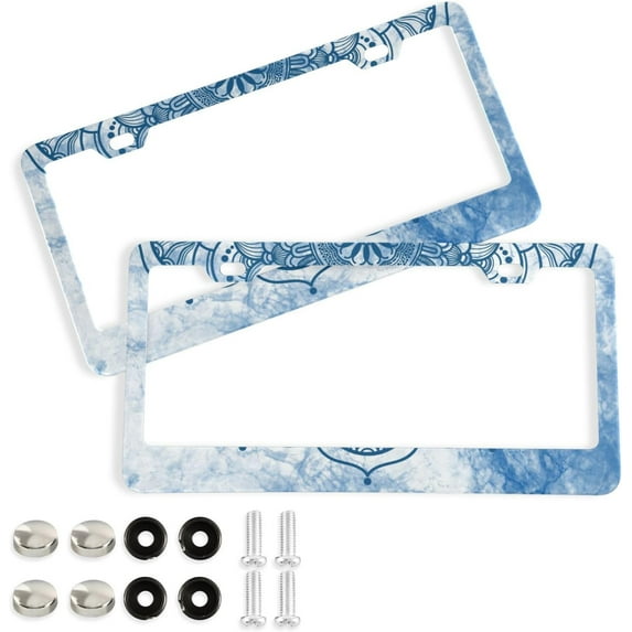 GZHJMY Mandala Ethnic Boho Design License Plate Frames for Women Men 2 Pcs Personalized Car License Plate Holder with Screw Caps, Elliptical Hole Decorative