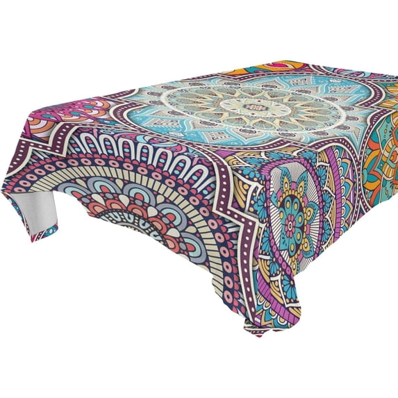 GZHJMY Mandala Tablecloth, Rectangle Waterproof Washable Polyester Table Cover for Picnic Dinner Holiday Party Decor, 60 x 60 Inch
