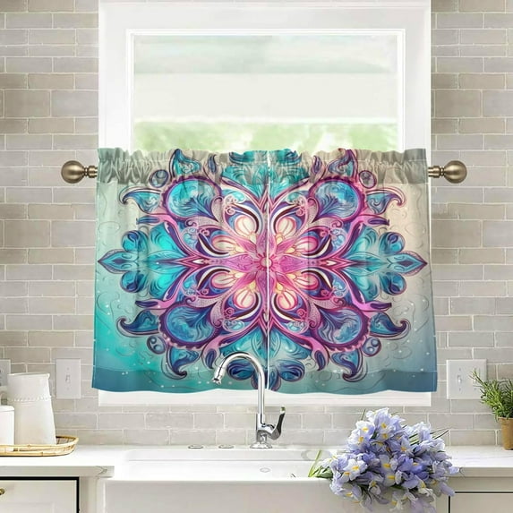 GZHJMY Mandela Pattern Half Window Tier Curtains 36 Inch Blackout Thermal Insulating Kitchen Linen Tier Curtains for Kitchen,Bathroom,Cafe