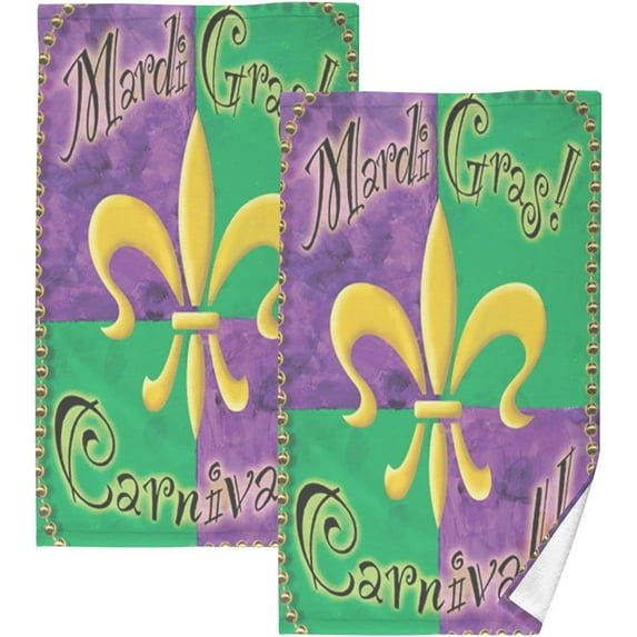 GZHJMY Mardi Gras Cotton Hand Towels, 2 Pack Absorbent Bath Towel Decorative Fingertip Towels for Bathroom Gym Spa Hotel Beach Swimming Pool,16"x 28"