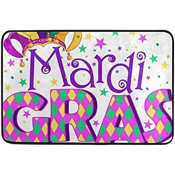 GZHJMY Mardi Gras Door Mats Non-Slip Washable Indoor Outdoor Entrance Welcome Floor Mat for Kitchen Bathroom Bedroom Home Decor, 23.6"x15.7"