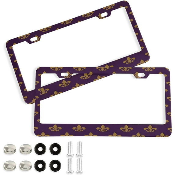 GZHJMY Mardi Gras License Plate Frames Set of 2, Universal Aluminum License Plate Holders 2 Holes Car Tag Frames Automotive Exterior Accessories with Screw Caps Decorative
