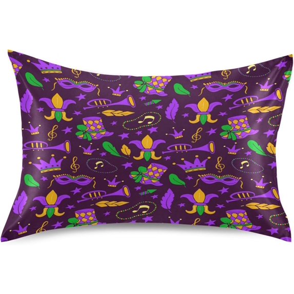 GZHJMY Mardi Gras Satin Pillowcase, Soft Breathable Silk Pillow Case with Envelope Closure for Hair and Skin, Standard Size 26 x 20 Inch Home Decor