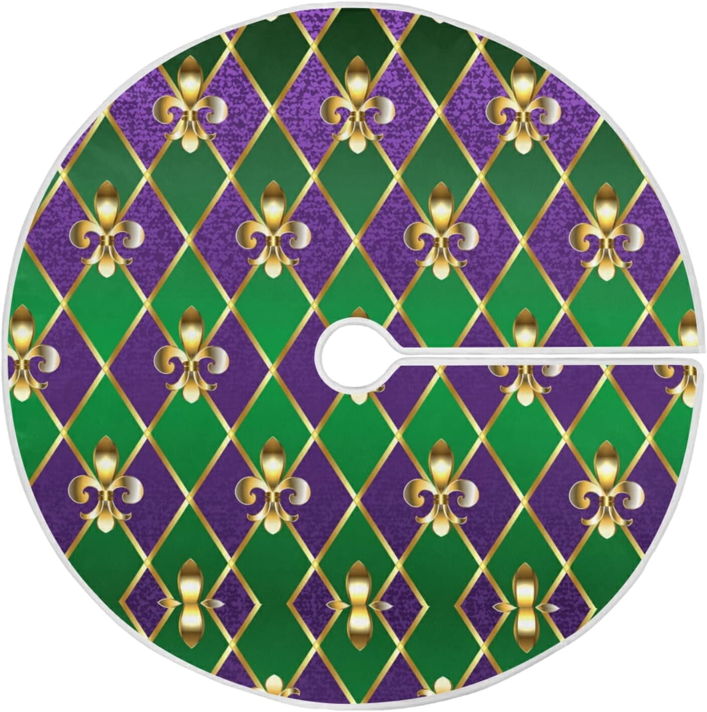 GZHJMY Mardi Gras Tree Skirt Fleur De Lis Golden Zigzag Purple Green