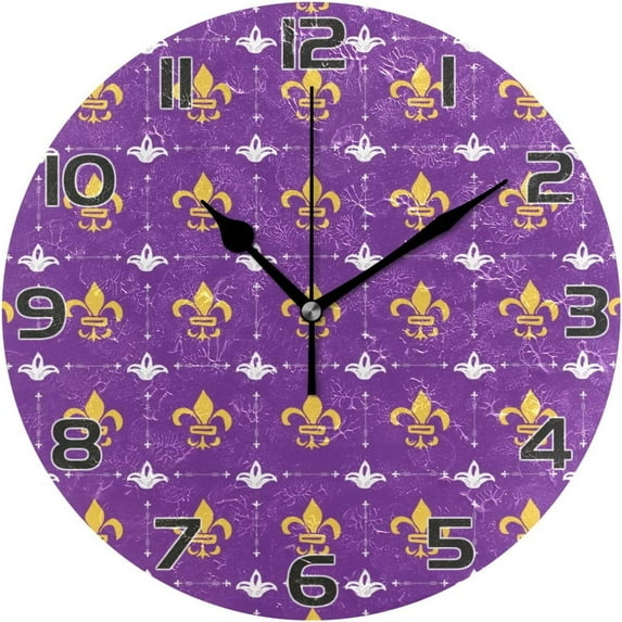 GZHJMY Mardi Gras Wall Clock, Silent Non Ticking Battery Operated Round Clock for Kitchen Office School Home Decorative