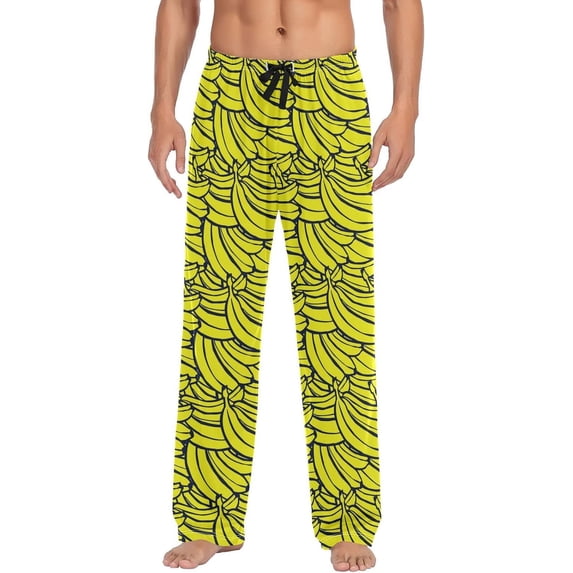 GZHJMY Men's Bananas on A Striped Sleep Pajama Pant, Soft and Comfortable Lounge Sleep Bottoms with Pockets, Men's Sleepwear with Custom Print, X-Large