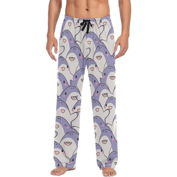 GZHJMY Men's Pajama Pants - Cute Purple Sharks, Loose Thin PJs Lounge Sleep Bottoms with Pockets Drawstring, Christmas New Year Birthday Gifts, Medium