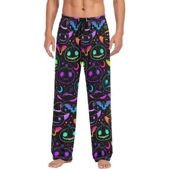 GZHJMY Men's Pajama Pants - Neon Pumpkinhead, Loose Thin PJs Lounge Sleep Bottoms with Pockets Drawstring, Pajama Bottoms for Home and Rest, Small
