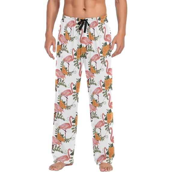 GZHJMY Men's Tropical Pink Flamingos Sleep Pajama Pant, Soft and Comfortable Lounge Sleep Bottoms with Pockets, Men's Sleepwear with Custom Print, Medium