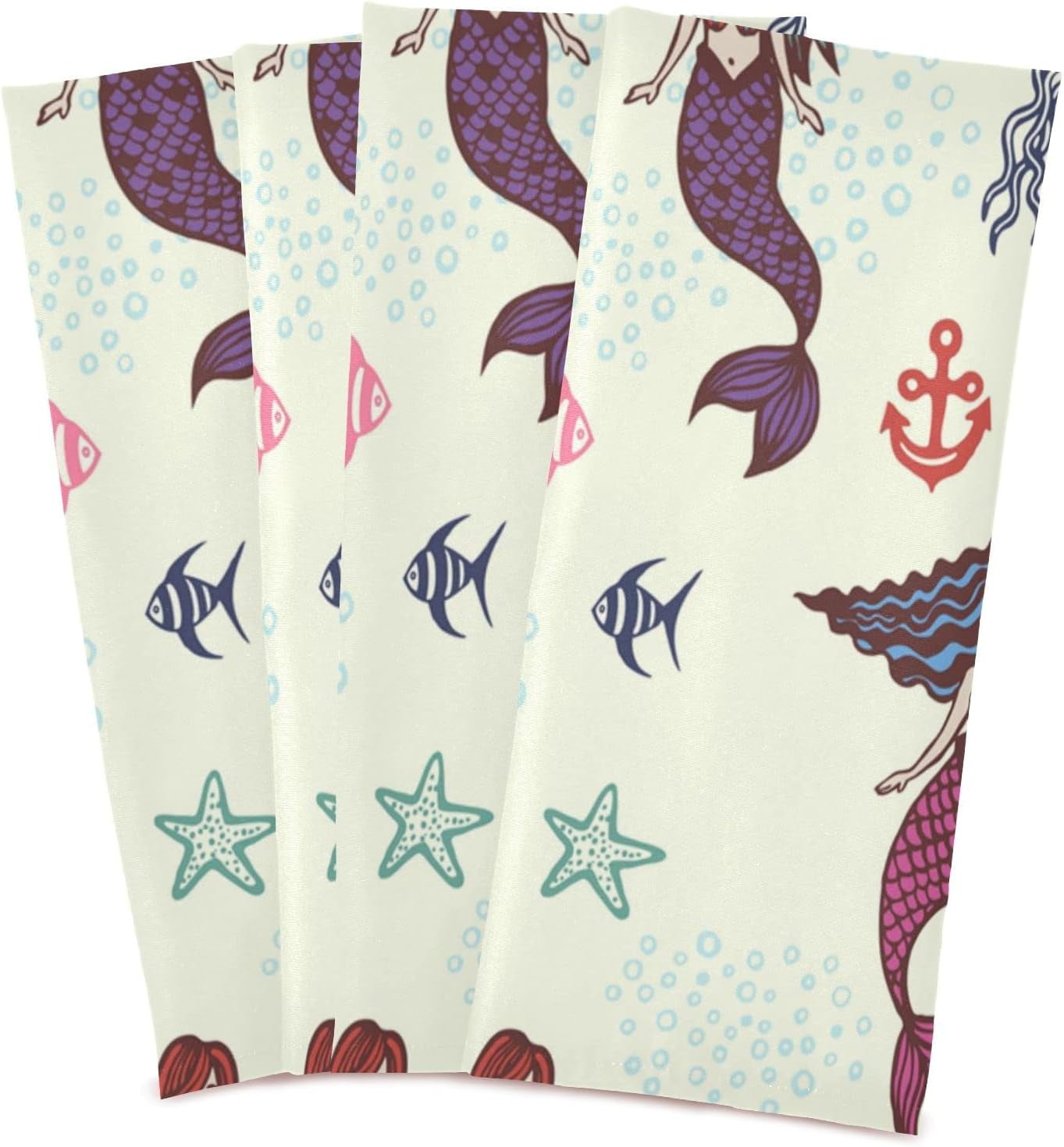 GZHJMY Mermaids Starsfish Jellyfish Kitchen Towels Set of 4 Dishcloths