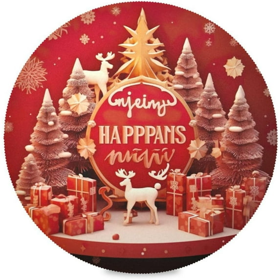 GZHJMY Merry Christmas Round Placemats 15.4in, Washable Heat Resistant Table Mats for Dining Tables Kitchen Wedding Party Decoration Plate Mats Set of 4 Table Mat