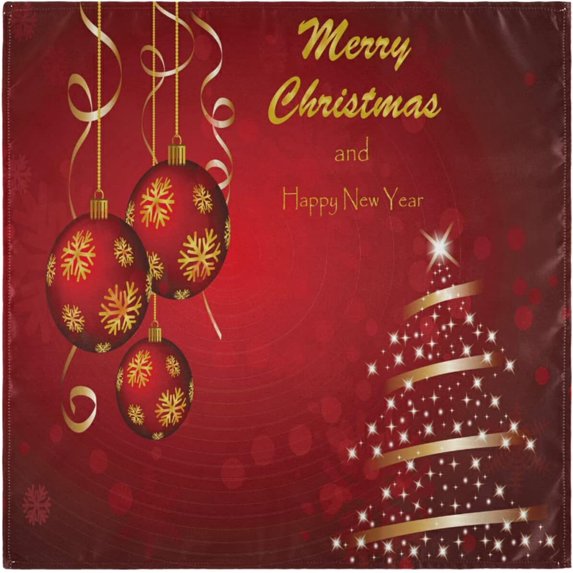 GZHJMY Merry Christmas Tree Ball Red Polyester Cloth Dinner Napkins with Hemmed Edges Set of 4 Oversized 20 x 20 inches for Wedding Party Family Holiday Decorative Washcloths
