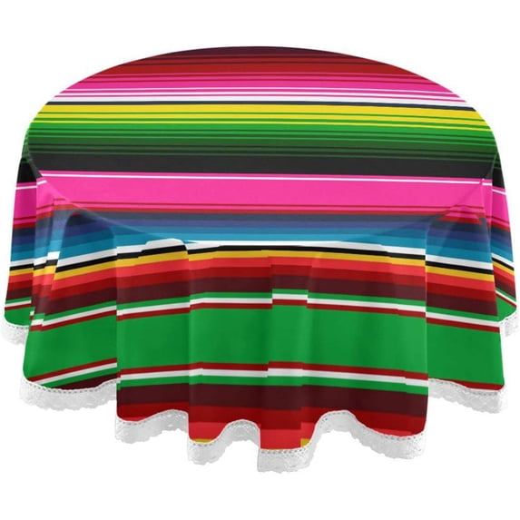 GZHJMY Mexican Serape Colorful Stripes Polyester Fiber Round Lace Tablecloth, Delicate Table Decoration Items, Protect Your Table (60 Inches/Diameter).