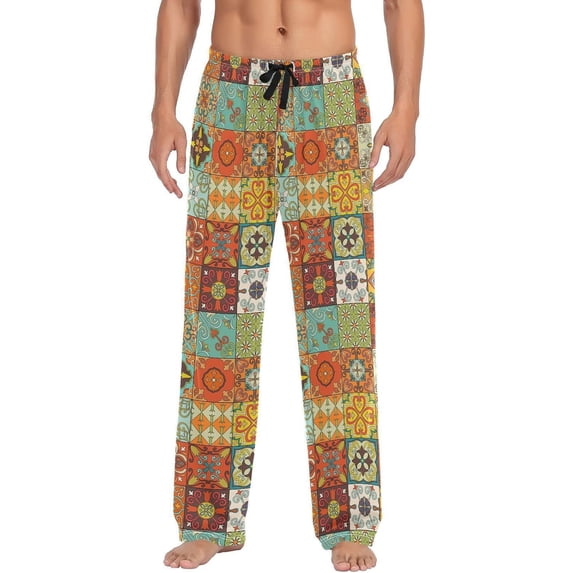 GZHJMY Mexican Talavera Men's Pajama Pants, Soft and Comfortable Lounge Sleep Bottoms with Pockets, Men's Sleepwear with Custom Print, Small