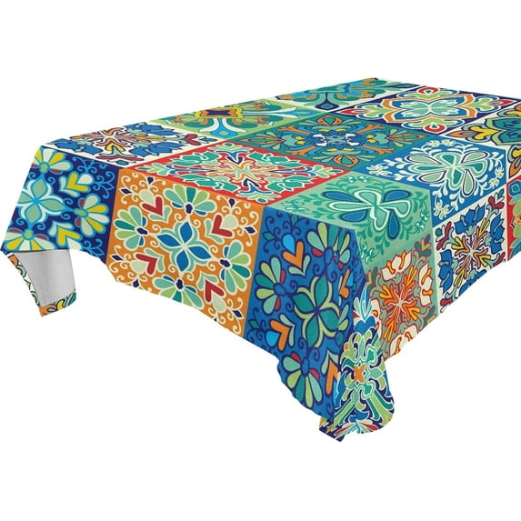 GZHJMY Mexican Talavera Rectangle Tablecloth, Dust Proof Anti Wrinkle Wipeable Table Cloth Tabletop for of Dinner Kitchen Wedding Holiday Party (60x90inch, Mexican Talavera - B) Home Decor