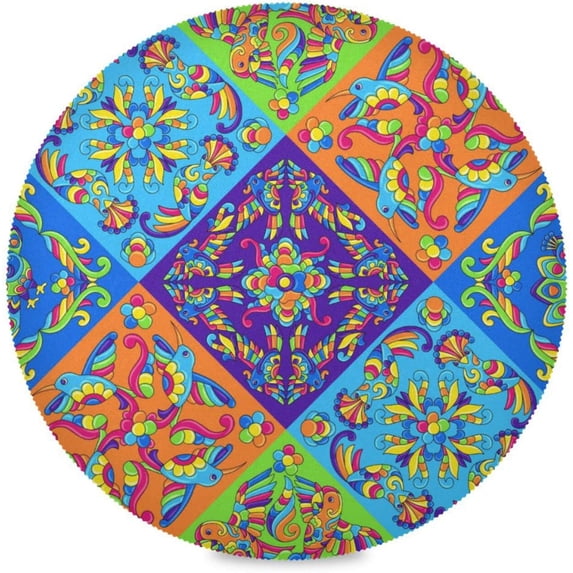 GZHJMY Mexican Talavera Round Placemats Set of 6, Non-Slip Table Mats Washable Heat Resistant Place Mats for Kitchen Dining Table Home Decor,15.4 Inch