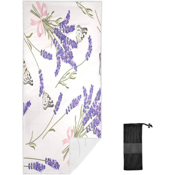 GZHJMY Microfiber Beach Towel,Beautiful Purple Lavender Super Absorbent Sport Towel with Pouch,Quick Dry Pool Towels Pool Blanket for Swimming,Picnic,Yoga Gym 31×71in Bath Towels