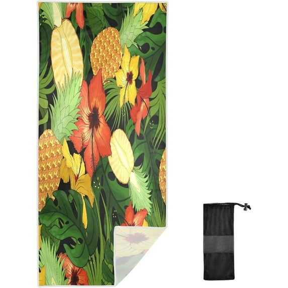GZHJMY Microfiber Beach Towel,Palm Pineapple Super Absorbent Sport Towel with Pouch,Quick Dry Pool Towels Pool Blanket for Swimming,Picnic,Yoga Gym 31×71in Bath Towels