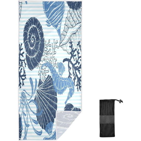 GZHJMY Microfiber Beach Towel,Sea Pattern Super Absorbent Sport Towel with Pouch,Quick Dry Pool Towels Pool Blanket for Swimming,Picnic,Yoga Gym 31×71in Bath Towels