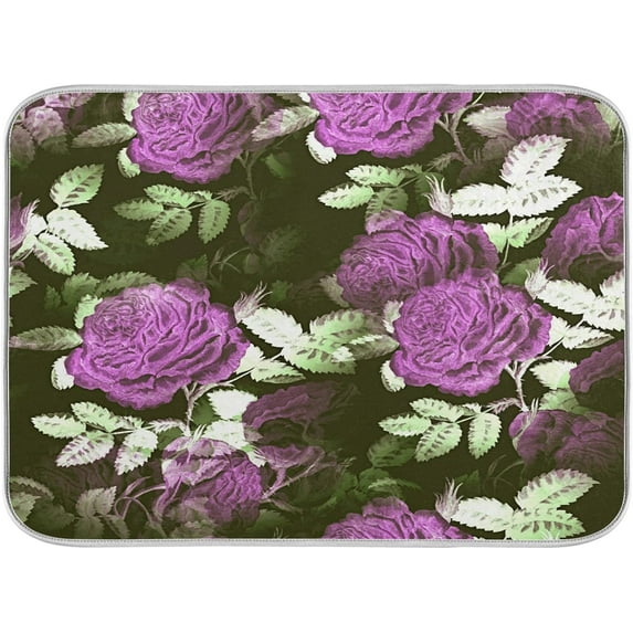 GZHJMY Microfiber Dish Drying Mat Absorbent Dish Draining Mat Large Size 18 x 24 Dishes Drainer Mat for Countertop s XXL Size Purple FlowersCoffee Mat
