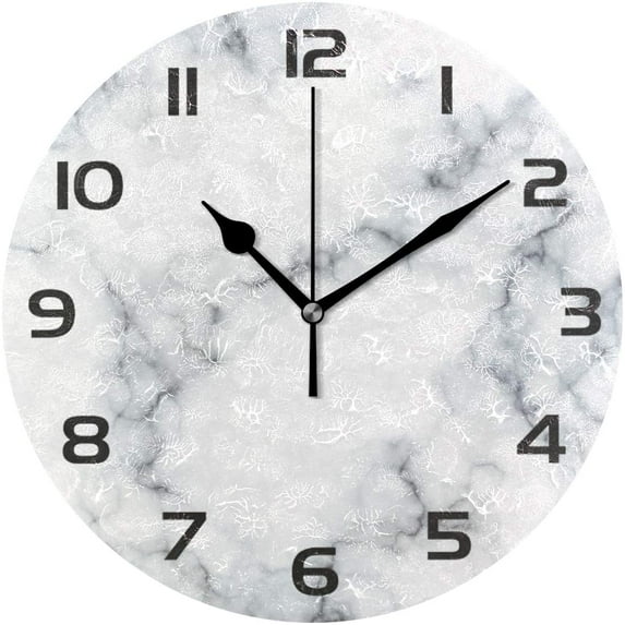 GZHJMY Modern White Marble Texture Wall Clock, Silent Non Ticking Battery Operated Vintage Round PVC Clocks for Kitchen Home Office School Decorative