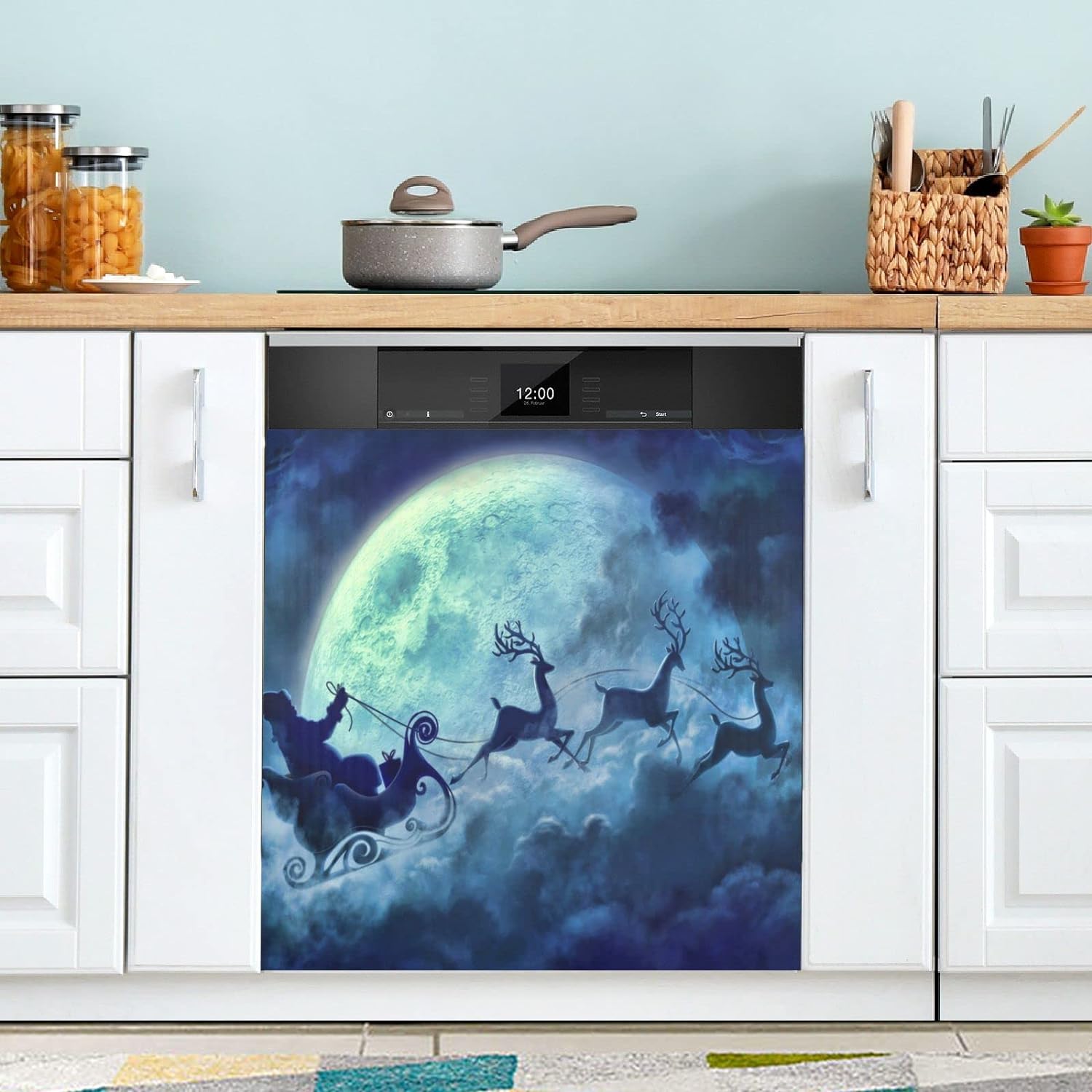 GZHJMY Moon Santa Claus Deer Dishwasher Cover, Front Dishwasher