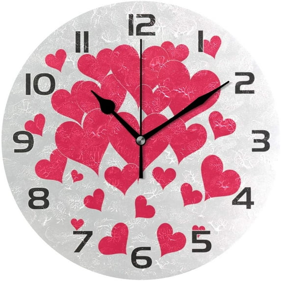 GZHJMY Mother's Day Love Heart Wall Clock, Silent Non Ticking Battery Operated Valentine's Day Round PVC Clock for Kitchen Office School Home Decorative