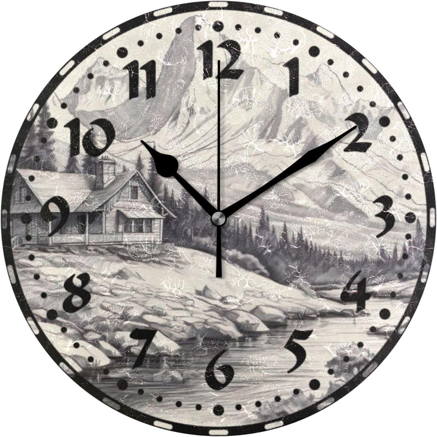 GZHJMY Mountainous Vistas Wall Clock, PVC Silent Non Ticking 10 Inch ...