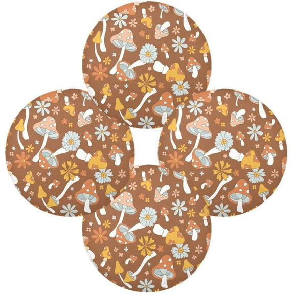 GZHJMY Mushroom Flowers Round Placemats, 4 Pack Table Mats for Kitchen Washable Non-Slip Place Mats Heat Resistant Place Mats for Kitchen Dining Table Decoration