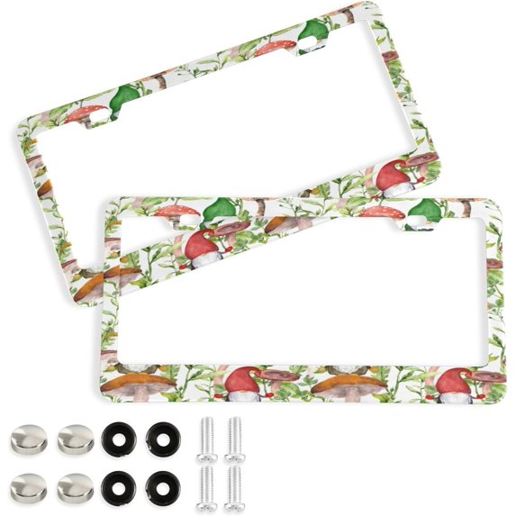 GZHJMY Mushroom Gnomes License Plate Frame 2 Pack 2 Holes Car Aluminum License Plate Holder Automotive Parts Decoration Universal with Screw Caps Cover