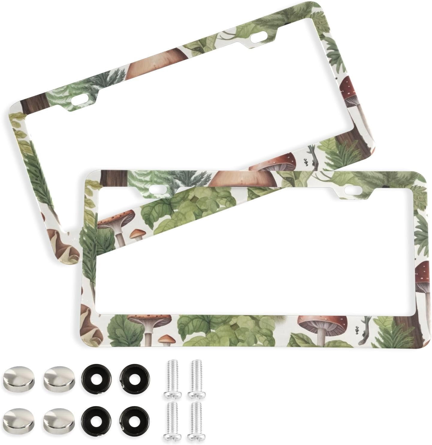 BEIANSHUO Mushroom Design License Plate Frames (2-Pack) - Aluminum, Universal Fit With Screws & Caps