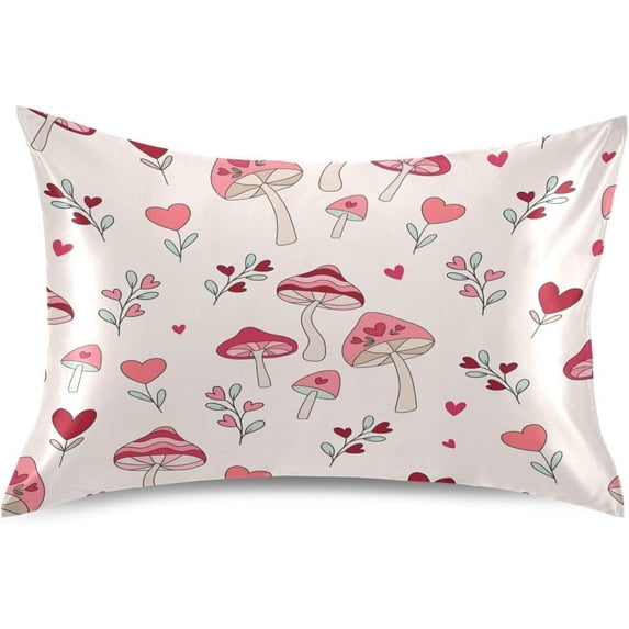 GZHJMY Mushroom Print Satin Pillowcase for Hair and Skin, Soft and Cozy Cooling Smooth Pillow Cover with Envelop Closure, Queen Size 20x30in Home Decor