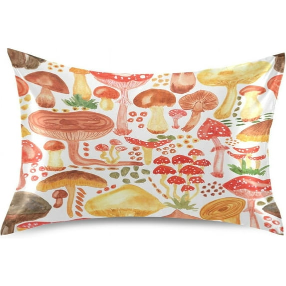 GZHJMY Mushroom Print Satin Pillowcase for Hair and Skin, Soft and Cozy Cooling Smooth Pillow Cover with Envelop Closure, Standard Size 20x26in Home Decor