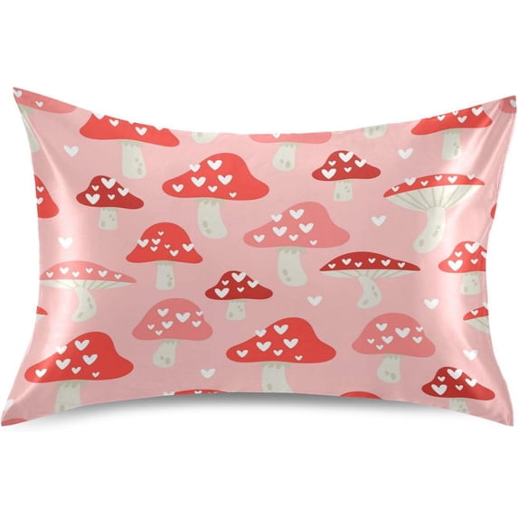 GZHJMY Mushroom Satin Pillowcase, Soft Breathable Silk Pillow Case with Envelope Closure for Hair and Skin, Standard Size 26 x 20 Inch Home Decor